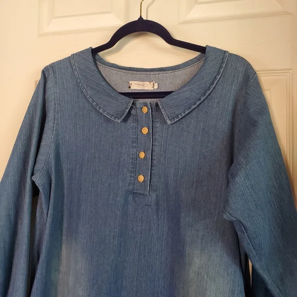 Cottagecore Denim Blue Dress Minimalist Retro Sheath With Pockets 2XL Wang Yi Ge - Picture 2 of 12